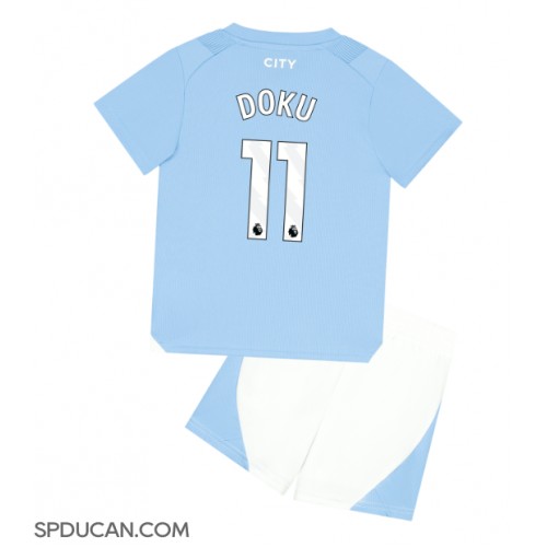 Dječji Nogometni Dres Manchester City Jeremy Doku #11 Domaci 2023-24 Kratak Rukav (+ Kratke hlače)